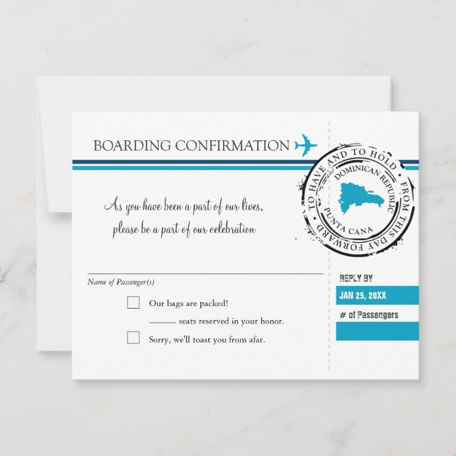 Carte d'embarquement Blue RSVP à République Domini (Devant)
