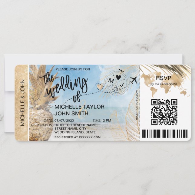 Carte d'embarquement Carte du monde Île Plage RSVP (Devant)