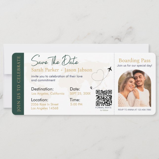 Carte d'embarquement Code QR de mariage de destina (Devant)