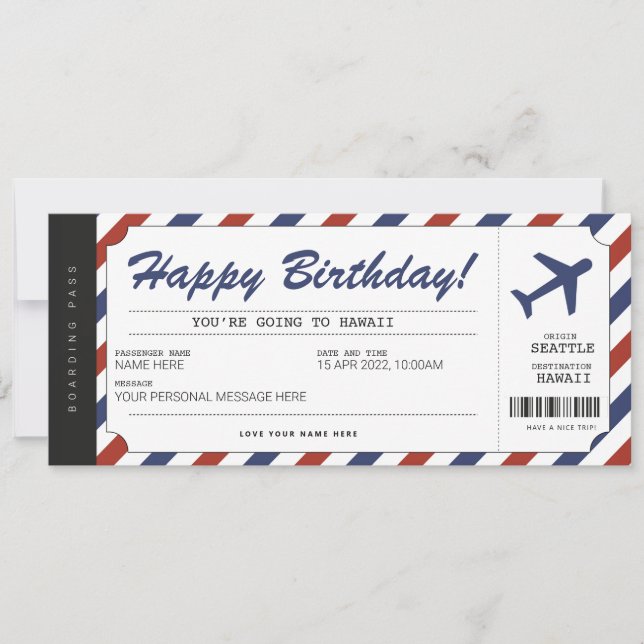 Carte d'embarquement de billet d'avion de cadeau d (Devant)