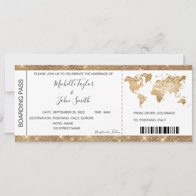 Carte d'embarquement de destination Billet d'or Pl (Devant)