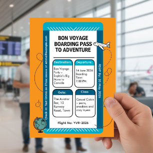Carte d'embarquement de fête de voyage Bon Voyage