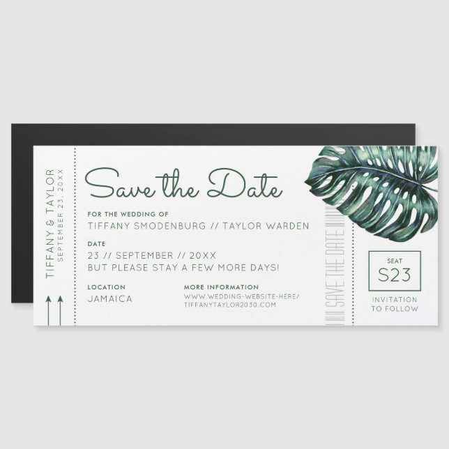 Carte d'embarquement de feuille de Monstera Magnet (Devant / Derrière)