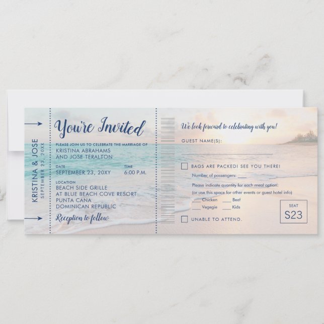 Carte d'embarquement de mariage au coucher du sole (Devant)