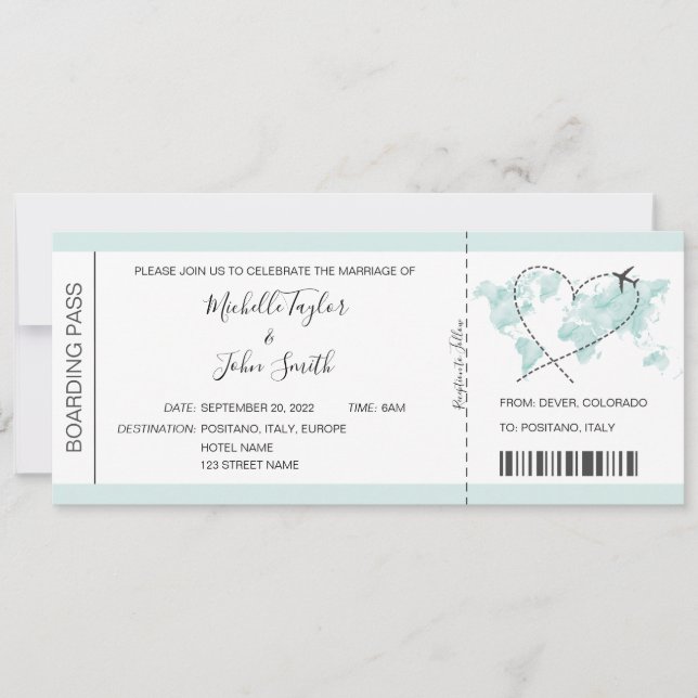Carte d'embarquement de mariage de destination Icô (Devant)