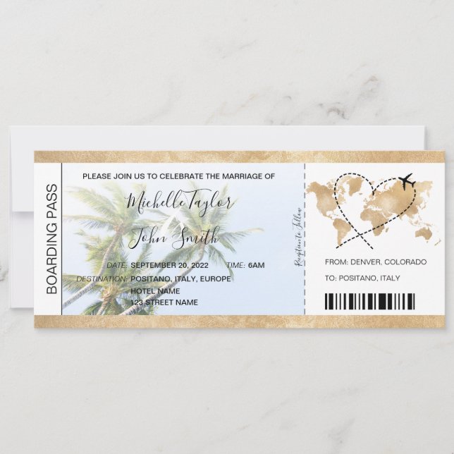 Carte d'embarquement de mariage de destination Pal (Devant)