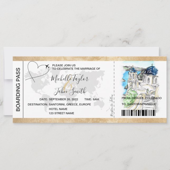 Carte d'embarquement de mariage de destination San (Devant)