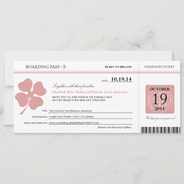 Carte d'embarquement de mariage de l'Irlande (Devant)