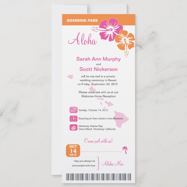Carte d'embarquement de mariage d'Hawaï (Devant)