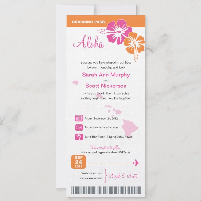 Carte d'embarquement de mariage d'Hawaï (Devant)