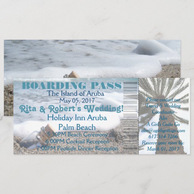 Carte d'embarquement de mariage - Message dans une (Devant / Derrière)