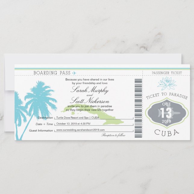 Carte d'embarquement de mariage pour Cuba (Devant)