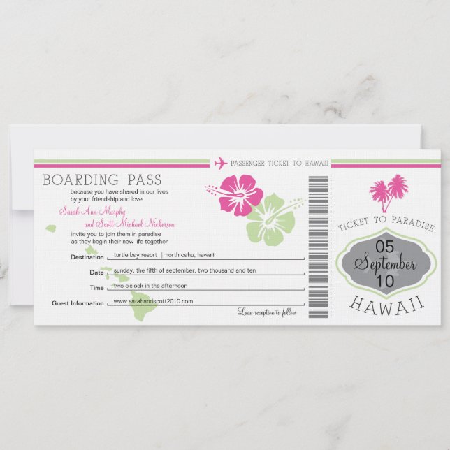 Carte d'embarquement de mariage vers Hawaï (Devant)