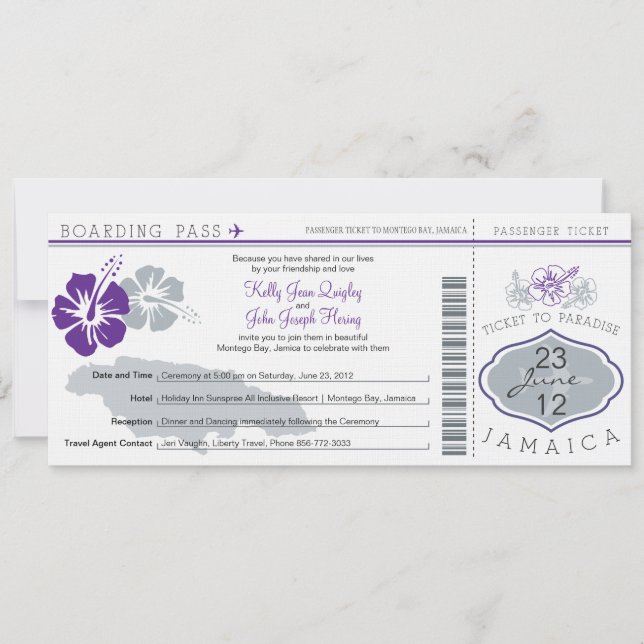 Carte d'embarquement de mariage vers la Jamaïque (Devant)