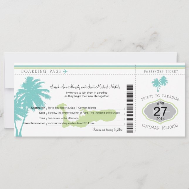 Carte d'embarquement de mariage vers les Îles (Devant)