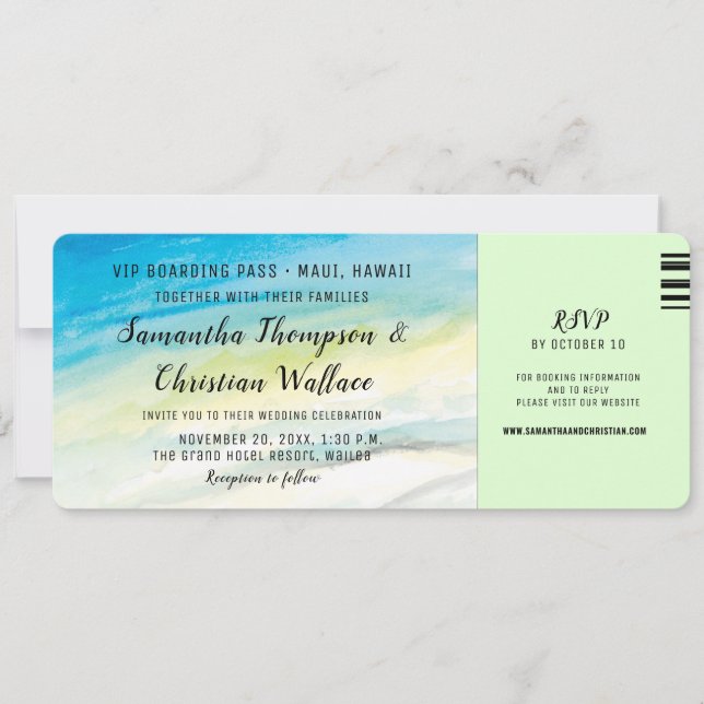 Carte d'embarquement Destination Plage Mariage (Devant)