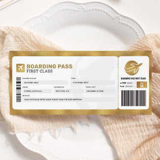 Carte d'embarquement dorée Voyage Cadeau Billet Av