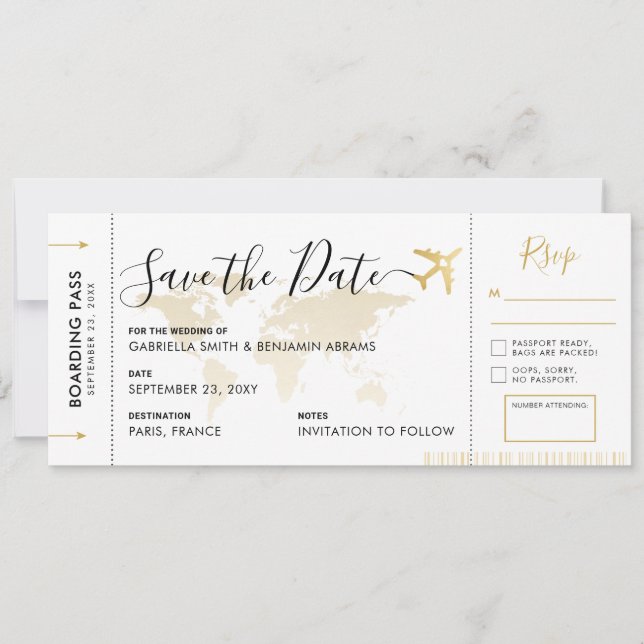 Carte d'embarquement Enregistrer la date avec RSVP (Devant)