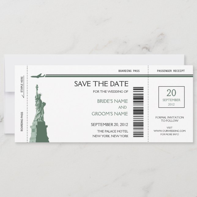 Carte d'embarquement Enregistrer la date Invitatio (Devant)