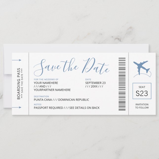 Carte d'embarquement Enregistrer la date Invitatio (Devant)