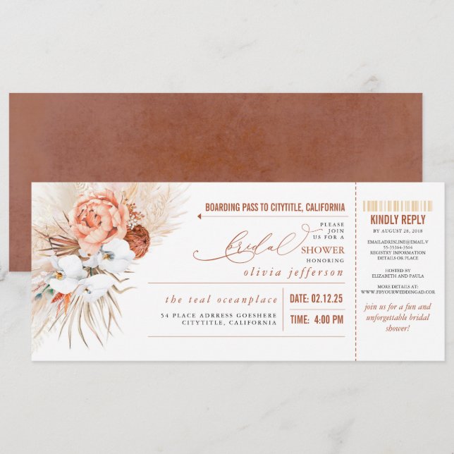 Carte d'embarquement Fête des mariées florale trop (Devant / Derrière)