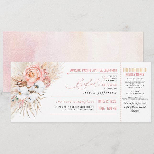 Carte d'embarquement Fête des mariées florale trop (Devant / Derrière)