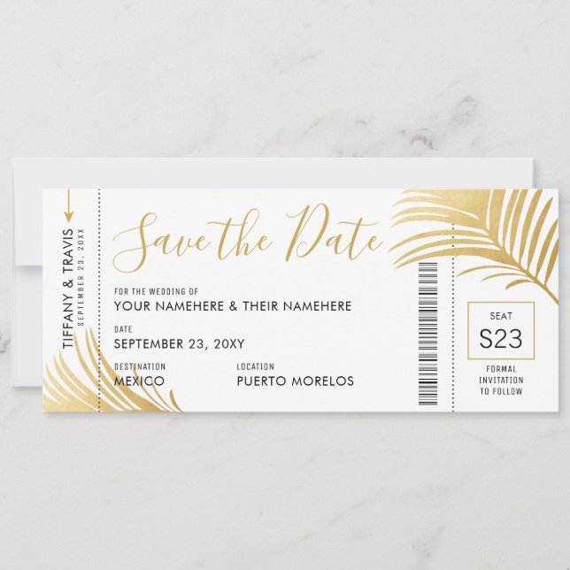 Carte d'embarquement Gold Palm Leaf Économisez la  (Devant)