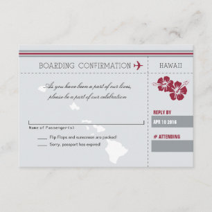 Carte d'embarquement gris rouge RSVP à HAWAII