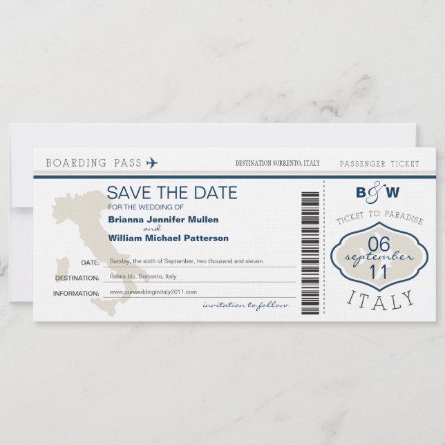 Carte d'embarquement Italie Enregistrer la date (Devant)