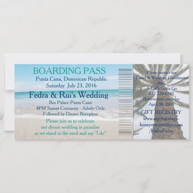 Carte d'embarquement mariage - Destination (Devant)