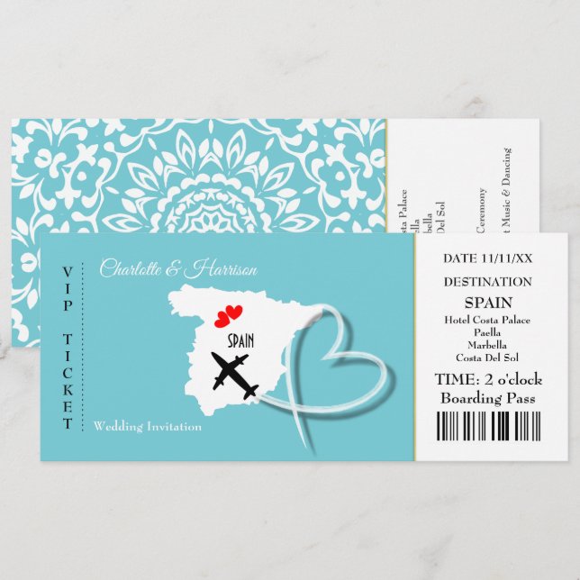 Carte d'embarquement Mariage Destination Espagne (Devant / Derrière)