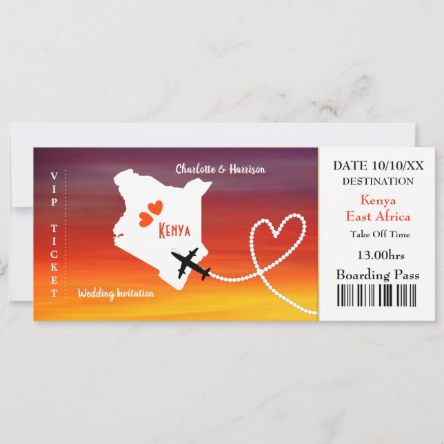 Carte d'embarquement Mariage Destination Kenya (Devant)