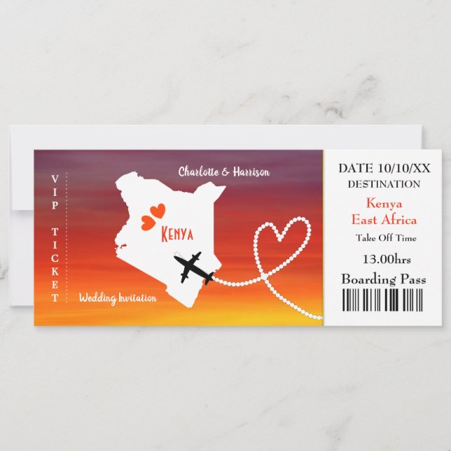 Carte d'embarquement Mariage Destination Kenya (Devant)