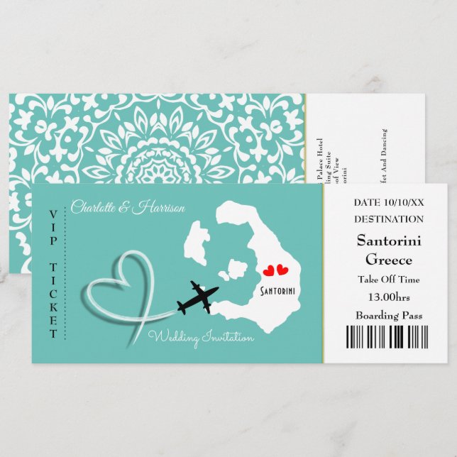 Carte d'embarquement Mariage Destination Santorini (Devant / Derrière)