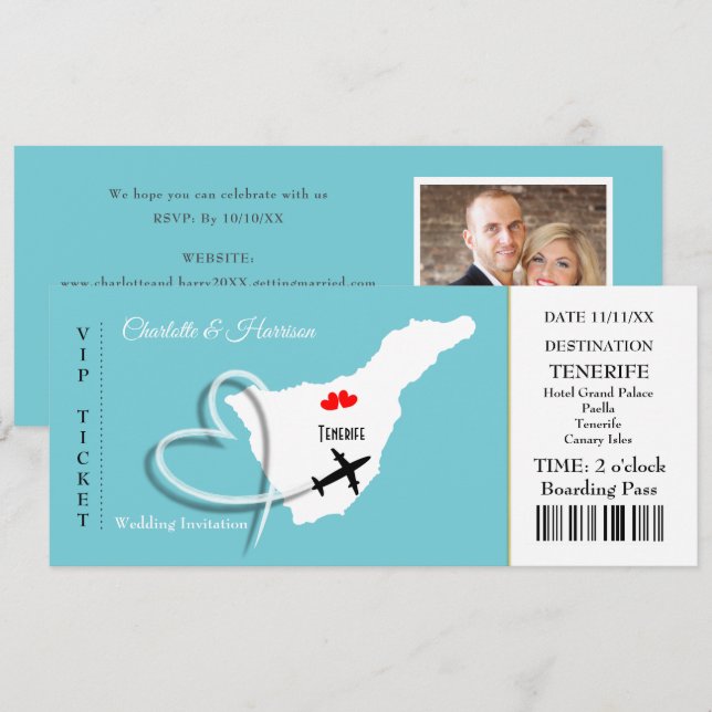 Carte d'embarquement Mariage Destination Tenerife (Devant / Derrière)