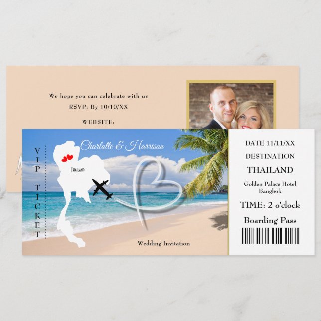 Carte d'embarquement Mariage Destination Thaïlande (Devant / Derrière)