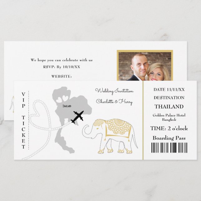 Carte d'embarquement Mariage Destination Thaïlande (Devant / Derrière)