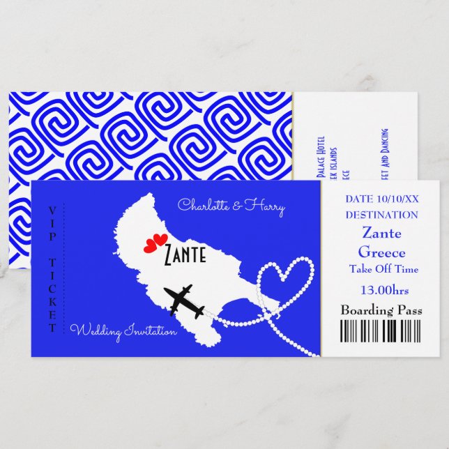 Carte d'embarquement Mariage Destination Zante (Devant / Derrière)