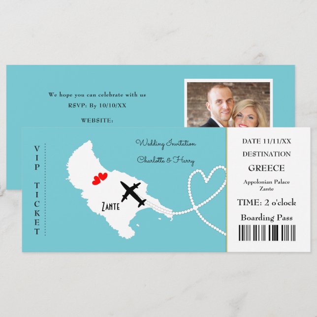 Carte d'embarquement Mariage Destination Zante (Devant / Derrière)