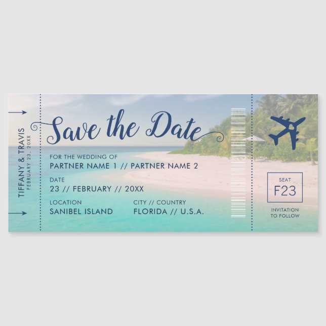 Carte d'embarquement mariage plage Enregistrer la  (Devant)