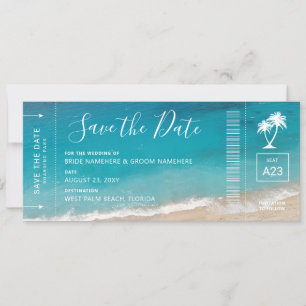 Carte d'embarquement Mariage Plage Moody Turquoise