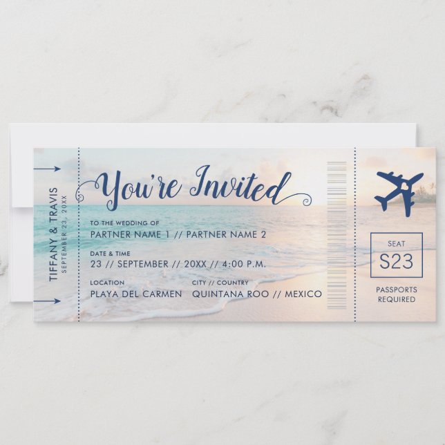 Carte d'embarquement mariage plage tout-en-un (Devant)