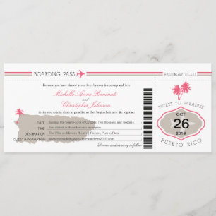 Carte d'embarquement Mariage Porto Rico Palm Tree