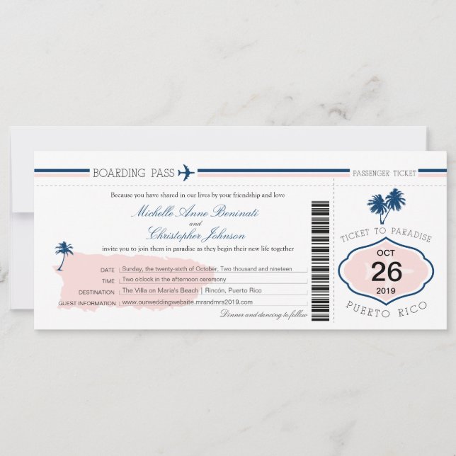 Carte d'embarquement Mariage Porto Rico Palm Tree (Devant)
