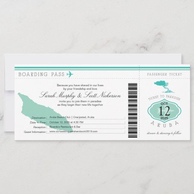 Carte d'embarquement mariage pour Aruba (Devant)