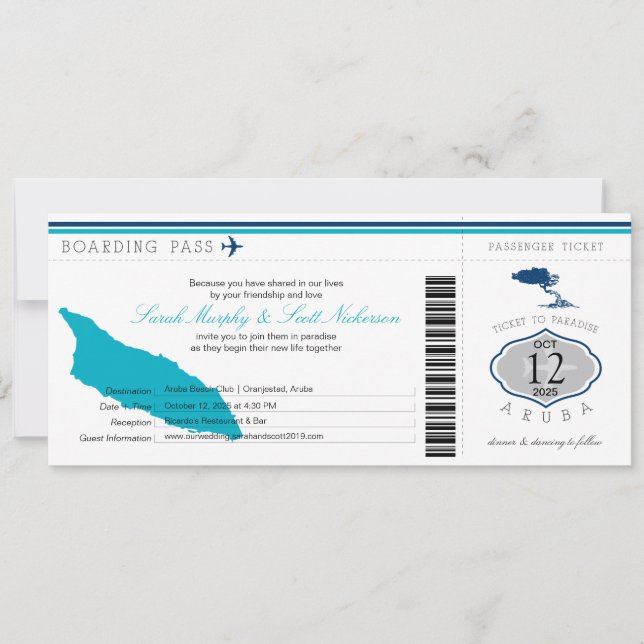 Carte d'embarquement mariage pour Aruba (Devant)