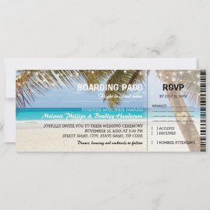 Carte d'embarquement Mariage Tropical sur la Plage