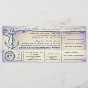 Carte d'embarquement mariage vintage avec RSVP