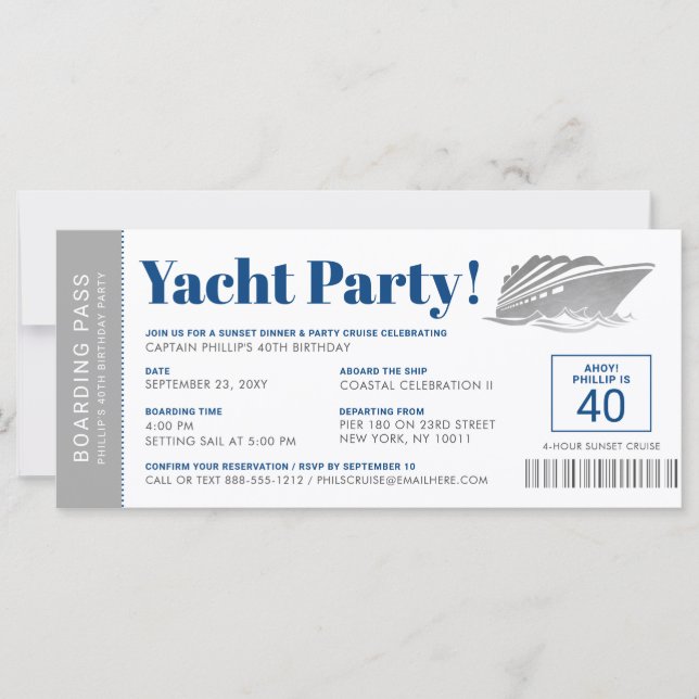Carte d'embarquement personnalisée pour bateau de  (Devant)