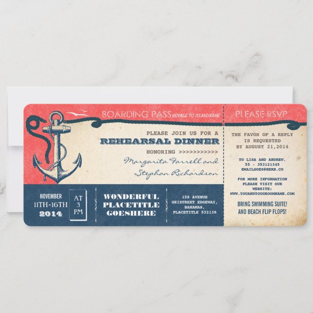 carte d'embarquement pour dîner de répétition avec (Devant)